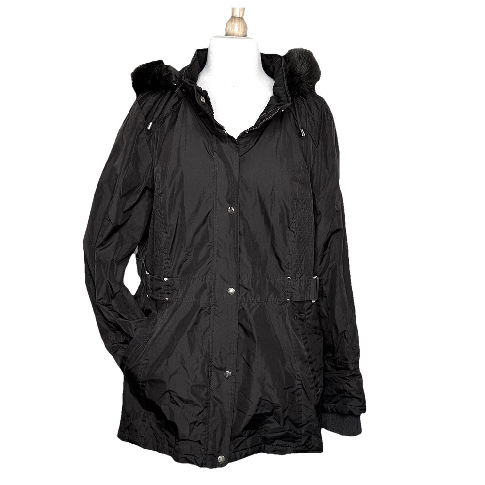 Susan Graver Woman's L  Brown Winter Coat Fake Fur‎ Hood Convertible Jacket